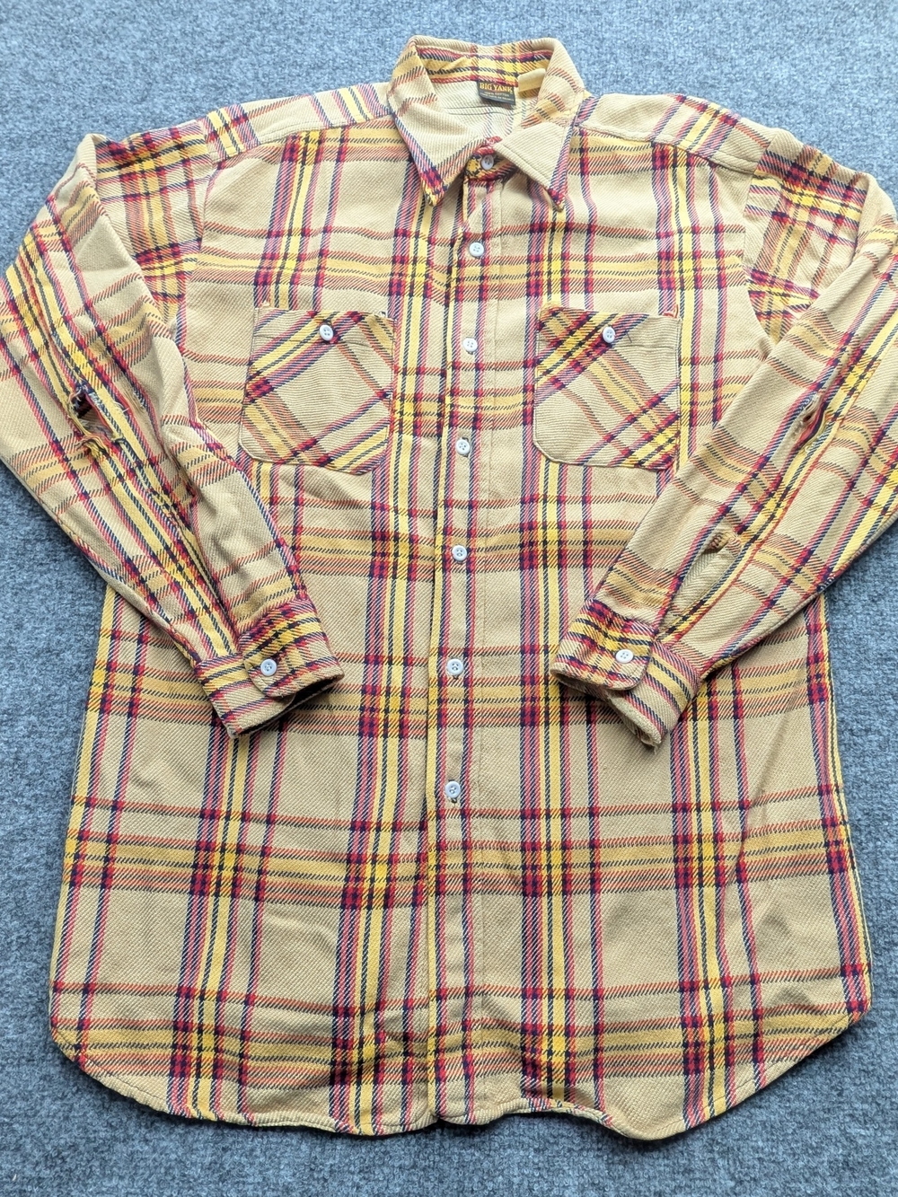 Big Yank Flannel Shirt Men's XL Yellow Plaid Cotton Workwear Vtg 1990s